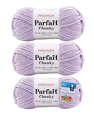 Premier Yarns Parfait Chunky-Chenille-Garn, 100 g, 6 Stück, super sperrig, 3er-Pack, Bündel mit Bella's Crafts Maschenmarkierern, lila von Bella's Crafts