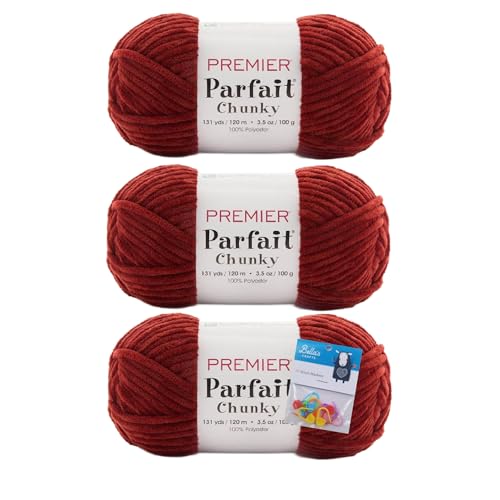 Premier Yarns Parfait Chunky-Chenille-Garn, 100 g, 6 Stück, super sperrig, 3er-Pack, Bündel mit Bella's Crafts Maschenmarkierern (Ernte) von Bella's Crafts