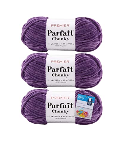 Premier Yarns Parfait Chunky-Chenille-Garn, 100 g, 6 Stück, super sperrig, 3er-Pack, Bündel mit Bella's Crafts Maschenmarkierern (Iris) von Bella's Crafts