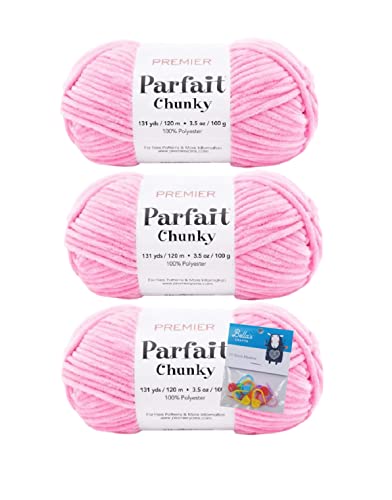 Premier Yarns Parfait Chunky-Chenille-Garn, 100 g, 6 Stück, super sperrig, 3er-Pack, Bündel mit Bella's Crafts Maschenmarkierern (Kaugummi) von Bella's Crafts