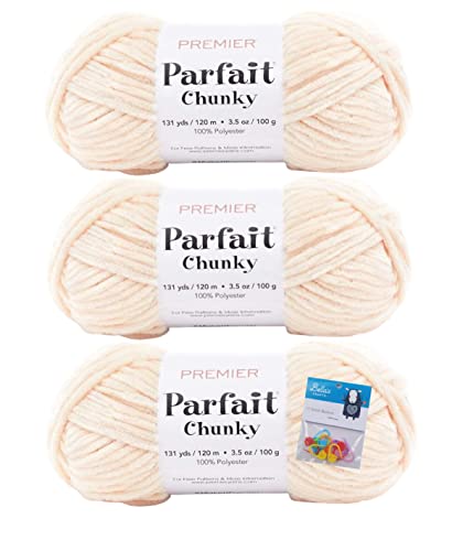 Premier Yarns Parfait Chunky-Chenille-Garn, 100 g, 6 Stück, super sperrig, 3er-Pack, Bündel mit Bella's Crafts Maschenmarkierern (Muschel) von Bella's Crafts