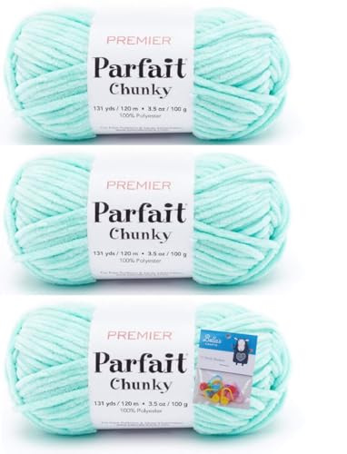 Premier Yarns Parfait Chunky-Chenille-Garn, 100 g, 6 Stück, super sperrig, 3er-Pack, Bündel mit Bella's Crafts Maschenmarkierern (Seeglas) von Bella's Crafts