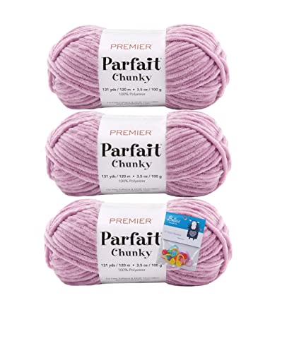 Premier Yarns Parfait Chunky-Chenille-Garn, 100 g, 6 Stück, super sperrig, 3er-Pack Bündel mit Bella's Crafts Maschenmarkierern, (Dusty Mauve) von Bella's Crafts