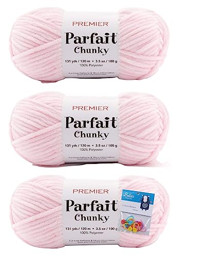 Premier Yarns Parfait Chunky-Chenille-Garn, 100 g, 6 Stück, super sperrig, 3er-Pack Bündel mit Bella's Crafts Maschenmarkierern (Cotton Candy) von Bella's Crafts