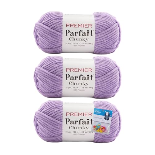 Premier Yarns Parfait Chunky-Chenille-Garn, 100 g, 6 Stück, super sperrig, 3er-Pack mit Bella's Crafts Maschenmarkierern (Haze) von Bella's Crafts