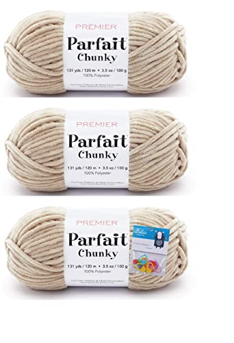 Premier Yarns Parfait Chunky-Chenille-Garn, 100 g, 6 Stück, super sperrig, 3er-Pack mit Bella's Crafts Maschenmarkierern (Toffee) von Bella's Crafts