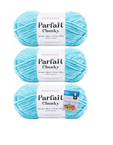 Premier Yarns Parfait Chunky-Chenille-Garn, 100 g, 6 Stück, super sperrig, 3er-Pack mit Bella's Crafts Maschenmarkierern (easide) von Bella's Crafts