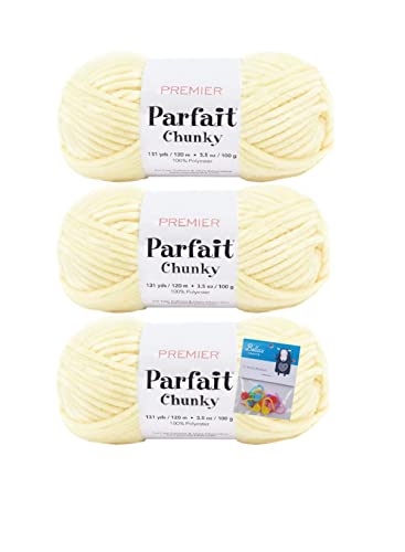 Premier Yarns Parfait Chunky-Chenille-Garn, 100 g, 6 super sperriges Gewicht, 3er-Pack, Bündel mit Bella's Crafts Maschenmarkierern, Gelb von Bella's Crafts