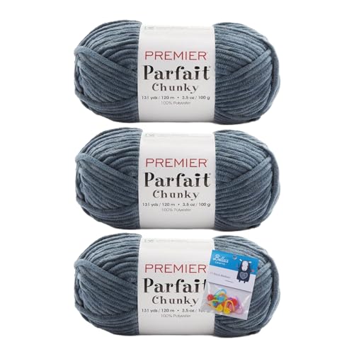 Premier Yarns Parfait Chunky-Chenille-Garn, 100 g, 6 super sperriges Gewicht, 3er-Pack, Bündel mit Bella's Crafts Maschenmarkierern (Anthrazit) von Bella's Crafts