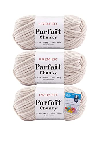 Premier Yarns Parfait Chunky-Chenille-Garn, 100 g, 6 super sperriges Gewicht, 3er-Pack, Bündel mit Bella's Crafts Maschenmarkierern (Pilz) von Bella's Crafts