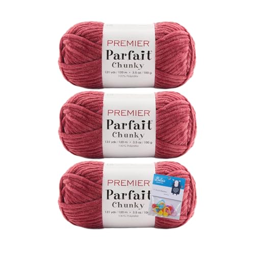 Premier Yarns Parfait Chunky-Chenille-Garn, 100 g, 6 super sperriges Gewicht, 3er-Pack Bündel mit Bella's Crafts Maschenmarkierern (Ahornblatt) von Bella's Crafts