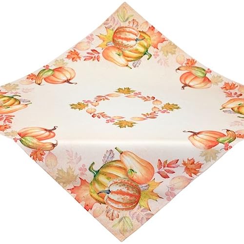 Bellanda Tischdecke Herbst Halloween Mitteldecke Kürbis Blätter Pflegeleicht Tischdeko Eckig 100% Polyester (110 x 110 cm), Gelb, Orange, Grün, Bunt von Bellanda