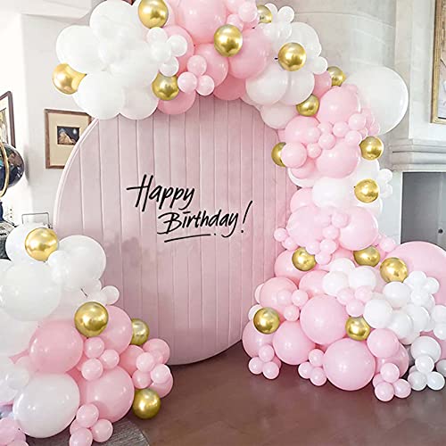 Bellatoi 126 Stück Gold und Weiß Rosa Ballons Girlande,Rosa Luftballons Girlande Set,Macaron Ballon,Latexballon für Geburtstag Hochzeit Jubiläum Baby Shower Party von Bellatoi