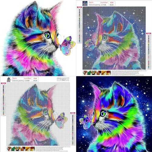 Bellatoi 2 Stück Diamond Painting Katze Set, 5D Diamant Painting Bilder Katzen, Geeignet für Erwachsene und Kinder, Diamant Malerei Komplett set für Schlafzimmer Wohnzimmer Wand Eingang Deko von Bellatoi