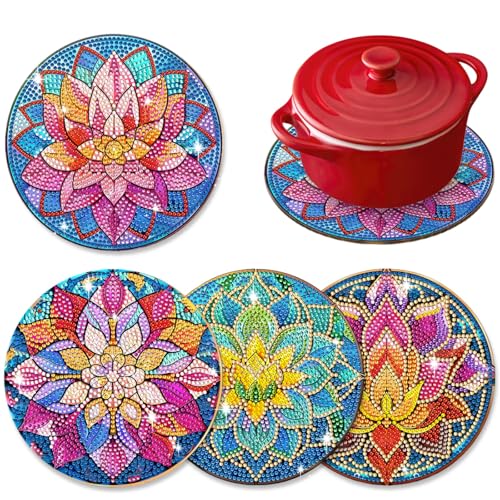 Bellatoi 4 Stück Diamond Painting Geschirrmatte Platzset, Diamant Malerei Topfuntersetzer Blumen, 5D Diamant Painting Geschirrmatte für Tassen, Weingläser, Vasen und Heimküche -15cm (5.9Zoll) von Bellatoi