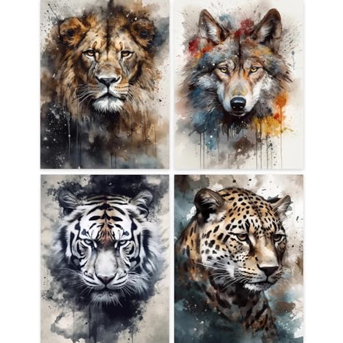 Bellatoi 4 Stücks Diamond Painting Tier Set,5D Diamant Painting Bilder Tiger Löwe, Diamant Painting Full Set Geeignet für Erwachsene, Diamant Malerei Kits für Schlafzimmer Wohnzimmer Wand Deko von Bellatoi