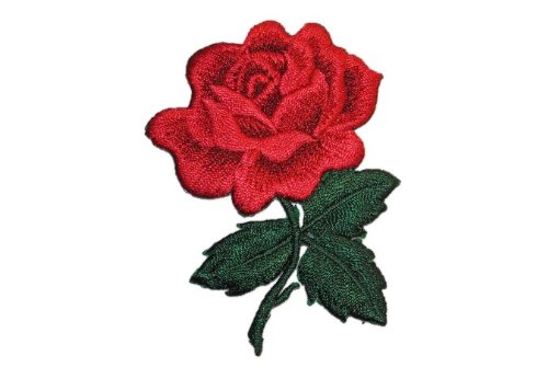 Rose 5,7 cm * 7,7 cm Bügelbild mit Blatt rot Rosen groß Blume Aufnäher Applikation Blumen dunkelrot von Belldessa