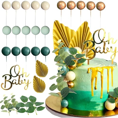 BelleVive 27 Stück Grüne Oh Baby Cupcake Topper Oh Baby Kuchen Topper Babyparty Kuchendekoration für Babyparty Gender Reveal Party Dekoration, Kommunion Kuchen Dekoration von BelleVive