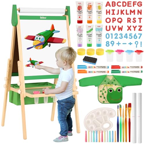 Belleur All-in-One Staffelei für Kinder mit 2 Papierrollen, Deluxe-Zubehör, Verstellbares Magnetisches Doppelseitiges Kinder Tafel mit Kreide und Magnet, Tafel für Kinder 2-8 Jahren von Belleur