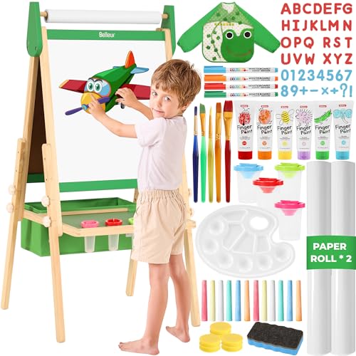 Belleur All-in-One Staffelei für Kinder mit 2 Papierrollen, Deluxe-Zubehör, Verstellbares Magnetisches Doppelseitiges Kinder Tafel mit Kreide und Magnet, Tafel für Kinder 2-8 Jahren von Belleur