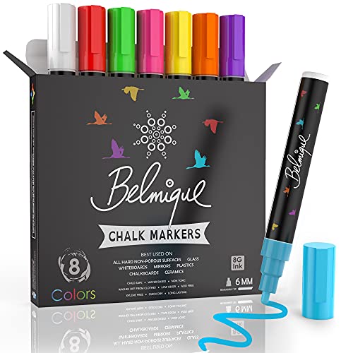 Belmique Kreidestifte Bunt Neonfarben für Tafel & Fenster 6mm | Perfekt als Kreidestift, Kreidemarker, Folienstifte, Tafelstift, Glasmarker & Whiteboard Marker - Trocken Abwischbar von Belmique