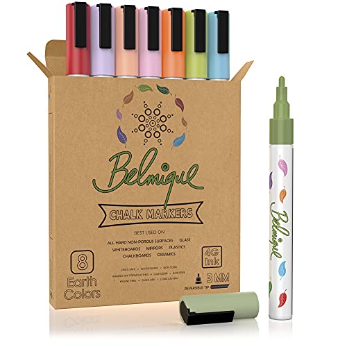 Belmique Kreidestifte Pastell für Tafel & Fenster 3mm Fein | Perfekt als Kreidestift, Kreidemarker, Folienstifte, Tafelstift, Glasmarker & Whiteboard Marker - Trocken Abwischbar von Belmique