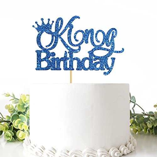 Belrew Birthday King Cake Topper, Boys & Men Birthday Cake Topper, Boy 1st Birthday Party Supplies, Dad Men 29th 30th 40th Birthday Party Decorations, Glittery Blue von Belrew