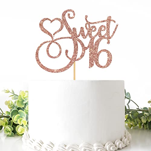 Belrew Sweet 16 Cake Topper, Girls 16th Birthday Cake Topper, Sixteen Years Old Birthday Party Supplies, Cheers to 16 Years Party Dekorationen, Glitzer Rose Gold von Belrew