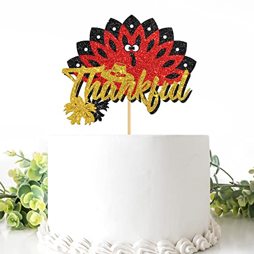 Belrew Thankful Cake Topper, für Herbst Herbst Party Cake Topper, Thanksgiving Day Holiday Party Supplies, Glitzer Schwarz Rot von Belrew