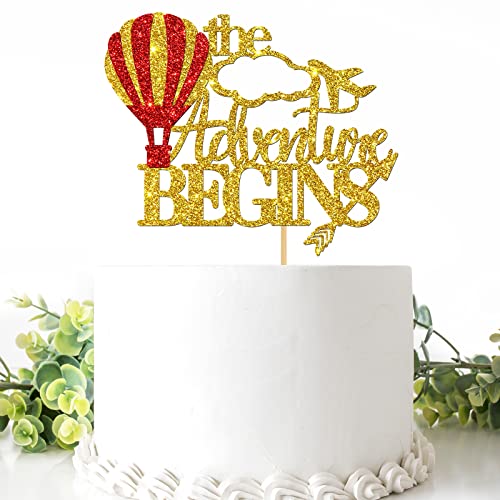 Belrew The Adventure Begins Cake Topper, Farewell Party, Graduation, Going Away, Travel Theme Happy Retirement Party Dekorationen Glitzer-Gold & Rot von Belrew