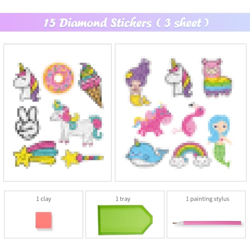 15 Stück 5D Diamond Painting Kinder Set DIY Einhorn Diamond Painting Sticker Aufkleber Diamant Malerei Kits Kinder Diamant Painting Bilder Kinder Mädchen Stickerei Kunst Handwerk von Belugsin