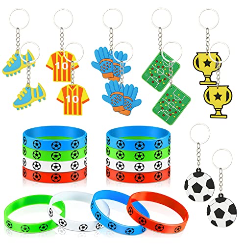 Belugsin 24 Pcs Fussball Mitgebsel Kindergeburtstag Fussball Party Mitgebsel（fußball Silikonarmband und Schlüsselanhänger von Fussball Theme）für Fussball Party Kindergeburtstag etc von Belugsin