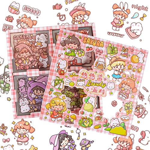 Belugsin 100 Blatt Kawaii Cartoon Mädchen Aufkleber Set Aesthetic Figur Sticker Kawaii Sticker Niedliches Bullet Journal Sticker für DIY Scrapbooking Aufkleber Zubehör von Belugsin