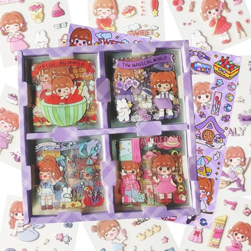 Belugsin 100 Blatt Kawaii Cartoon Mädchen Aufkleber Set Mini Figur Sticker Kawaii Stickers Aesthetic Süße Bullet Journal Aufkleber für DIY Scrapbooking Sticker Zubehör von Belugsin