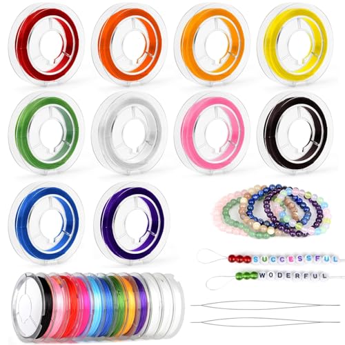 Belugsin 12 Spule Elastische Schmuckfaden Elastische Schnur Schmuck Herstellung 0.8 mm Kristallschnur Elastischer Faden Rund Bunt Gummiband für Armbänder, für Perlenschmuck Armbänder Basteln von Belugsin