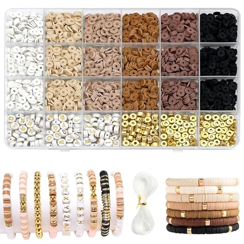 Belugsin 2464 Stück Perlen für Armbänder Clay Beads zum Auffädeln Polymer Clay Perlen Heishi Perlen Perlen zum Auffädeln für DIY Bracelet Making Kit, Feiertage, Partys von Belugsin