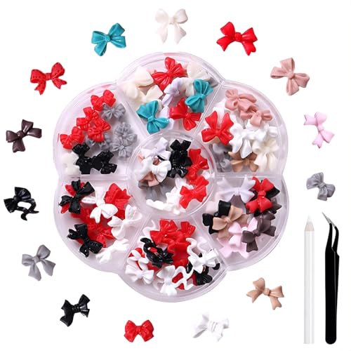 Belugsin 7 Shapes Bunte Schleifenknoten Nagelstecker Strasssteine 3D Schleifen Nagel Charms Schleifen Nagel Charms mit Dotting Pen und Pinzette für Nail DIY Nagel Kunst Dekorations von Belugsin