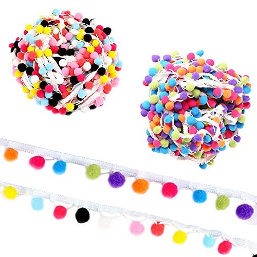 Belvanr Pomponborte 12M Pomponborte zum Nähen Bommelborte Pompon Borte Pom Pom Trim Regenbogen Pom Pom Bommel Fringe Pompoms Bunt Bommel Ball Fransen Band Ball Fransen Quasten Trim für Dekorieren von Belvanr