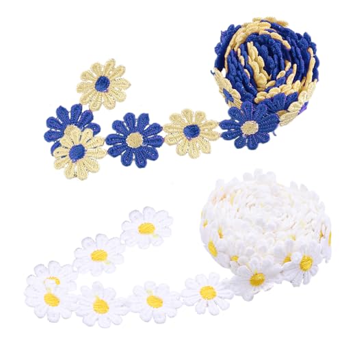 Belvanr Spitzenband Blumen 10 Yard Daisy Blumenband Stickerei Spitzenbordüre Nähen Spitzenband Polyester Spitzenband Geschenkband Nähen Deko Borte zum Nähen für Handwerk Scrapbooking (2 Farben) von Belvanr