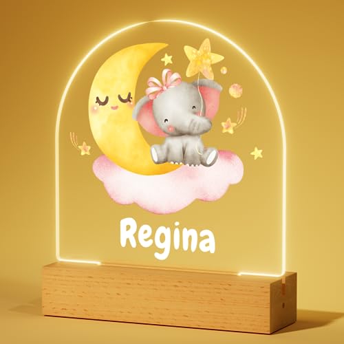 Bemaystar Personalisiertes Nachtlicht Baby – Elefanten Nachtlicht, Nachttischlampe mit Namen, Geschenk zur Geburt Junge, Taufgeschenke für Mädchen, Personalisierte Geschenke Kinder von Bemaystar