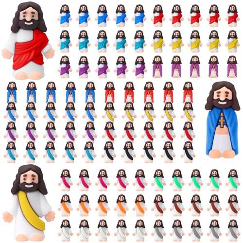 Bememo Mini-Jesus-Figuren in Großpackung, Oster-Jesus-Figuren, Spielzeug, bunte Jesus-Figuren zum Verstecken und Suchen, klassische, religiöse Geschenke, Osterei-Füller, 100 Stück von Bememo