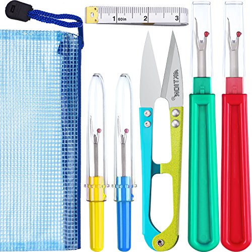 Nähen Nahttrenner Kit, 4 Stück Faden Naht Entfernen Stich Unpicker Faden Schneider Tool mit Trimmen Scissor, Weiche Maßband und Aufbewahrungstasche zum Nähen von Bememo