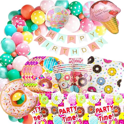 Bemoseng 100 PCS Donut Partygeschirr Set, Süßigkeiten Ttellerballon, Candy Geburtstag Deko, Süssigkeit Party Deko Zubehör Set Papier Geschirr, Luftballons Banner Tischdecken Teller Bemoseng 100 PCS Donut Partygeschirr Set, Süßigkeiten Ttellerballon, Candy Geburtstag Deko, Süssigkeit Party Deko Zubehör Set Papier Geschirr, Luftballons Banner Tischdecken Teller von Bemoseng