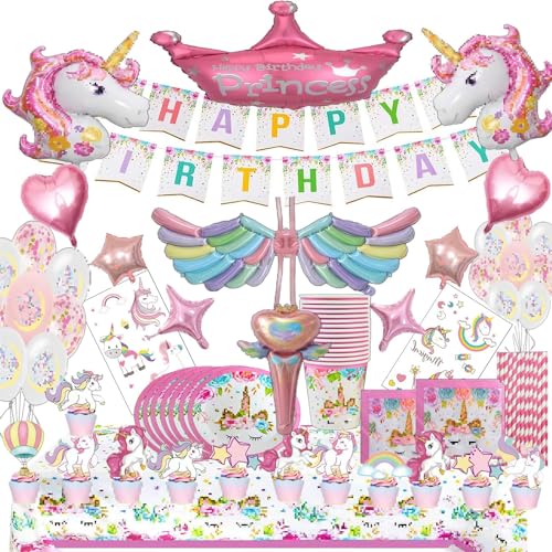 Bemoseng Einhorn Deko Kindergeburtstag, Einhorn Geburtstagsdeko Set für Mädche, Rosa Unicorn Luftballons, Pappteller und Becher Set, Luftballons Haarreif Pappbecher Servietten 16 Gäste Bemoseng Einhorn Deko Kindergeburtstag, Einhorn Geburtstagsdeko Set für Mädche, Rosa Unicorn Luftballons, Pappteller und Becher Set, Luftballons Haarreif Pappbecher Servietten 16 Gäste von Bemoseng