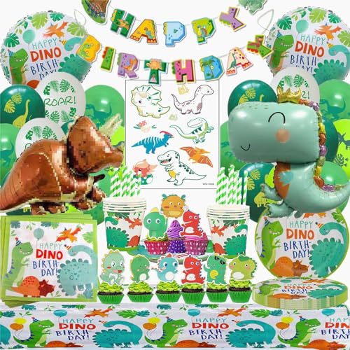 Bemoseng Partygeschirr Kindergeburtstag Dino, 101pcs Dino Deko Kindergeburtstag, Dino Luftballons Geburtstag Deko, Dino Pappteller und Becher Set, Luftballons Pappteller Tassen Servietten Bemoseng Partygeschirr Kindergeburtstag Dino, 101pcs Dino Deko Kindergeburtstag, Dino Luftballons Geburtstag Deko, Dino Pappteller und Becher Set, Luftballons Pappteller Tassen Servietten von Bemoseng