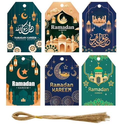 Bemvp 48 Stück Ramadan-hängeetiketten Hanfseil, Eid Mubarak-Etiketten, Geschenk-hängeetiketten, Bevorzugungsverpackungen, Für Islamische von Bemvp