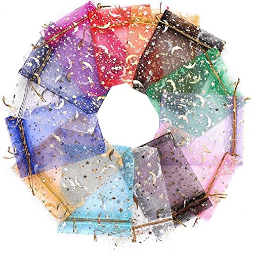 Bemvp Organza -kordelbeutel 50pcs Kleine Organza -geschenkbeutel Glitzer Mond Form Wickeln Für Hochzeitsfeier Schmuck Süßigkeiten von Bemvp