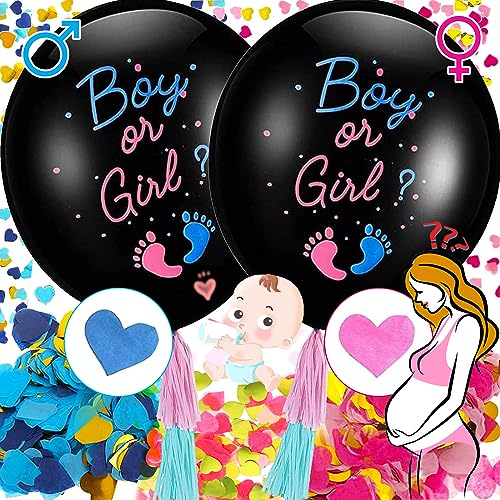 Benaton 6 Stück Gender Reveal Party Deko Set, Gender Reveal Ballon XXL, Baby Geschlecht offenbaren Party, Boy or Girl Ballon Gender Reveal Balloon, Mit Blau, Rosa Konfetti, Papierquasten(36 Zoll) von Benaton