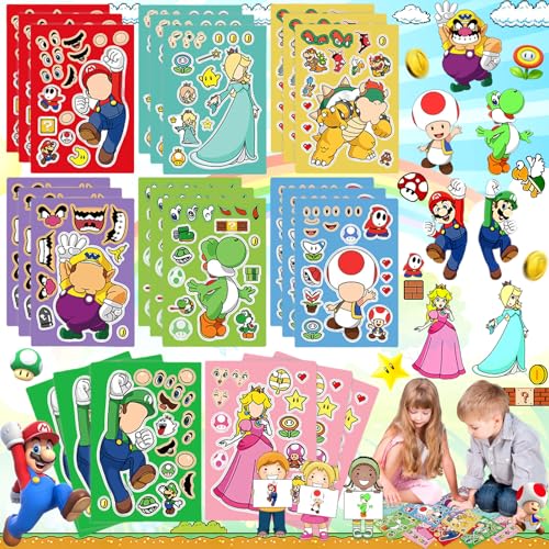 Benaton 24 Stück Kinder Sticker Set, Cartoon Make-a-Face DIY Aufkleber, Puzzle-cartoon-aufkleber, DIY Gesichtsaufkleber für Party Gunst Craft, Toy Face Stickers, Make DIY Anime Sticker(8 Muster) von Benaton