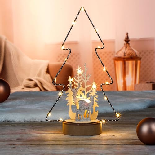 Benelando 20 LED Metall Tannenbaum Holz Lichterkette Weihnachten Dekoration Tischdeko von Benelando